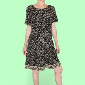 Fat Face Black & Beige Tan Floral Cottage Casual Mini Shirt Dress